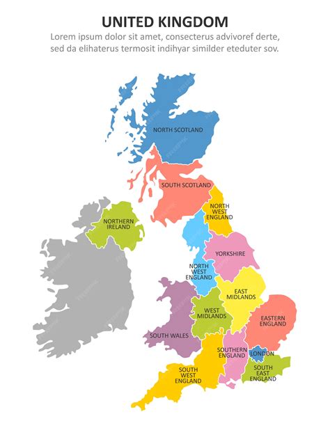 Premium Vector Uk Multicolored Map With Regions