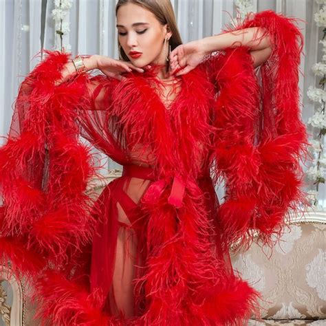 Red Ostrich Feather Luxury Dressing Gown Boudoir Glamour Etsy