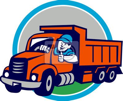 Roll Off Bin Truck Driver Thumbs Up Circle Cartoon Wall Stickers