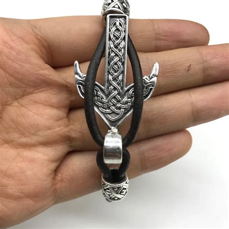 Viking Bracelet Men Jewelry Leather Bracelet Mjolnir Viking Amulet Wrap