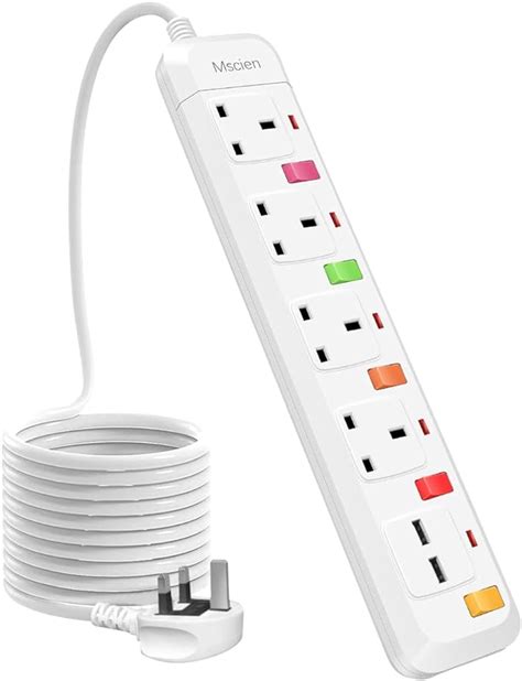 Mscien Extension Lead 2m With Usb Slots 13a 4 Way Plug Sockets With Individual Switches 2 Usb