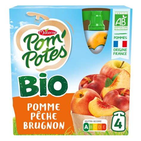 Compotes Bio pomme pêche brugnon sans sucre ajouté POM POTES les