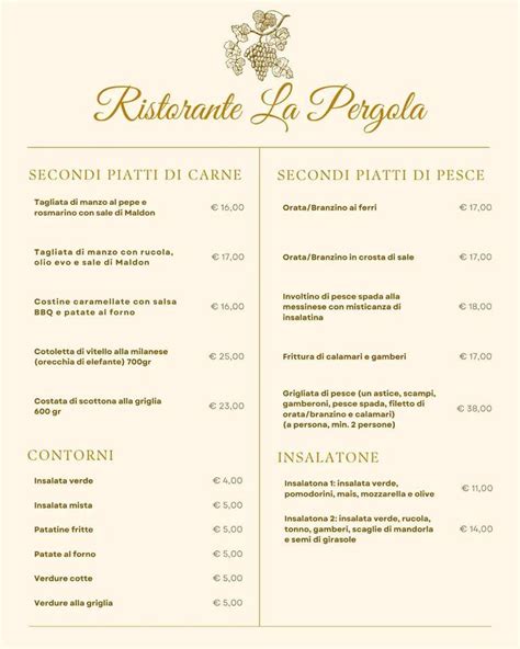 Menu Da Ristorante La Pergola Badile