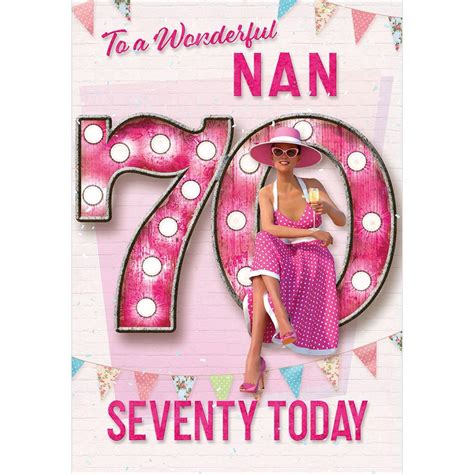 S2037 Kb Nan 70th Birthday Card Seventy Years Pink Prosecco Celebration