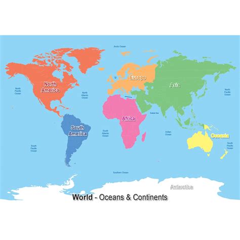 World Map Continents And Oceans And Seas