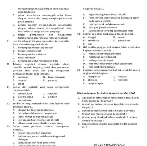 Contoh Soal Pilihan Ganda Kompleks Bahasa Indonesia Contoh Soal My