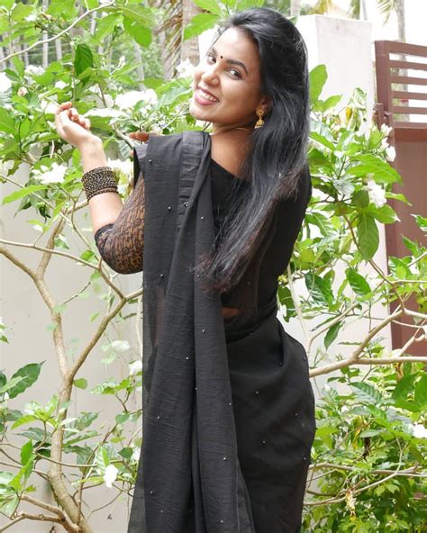 Instagram South Indian Model Shanaya Shannu Black Saree Photos