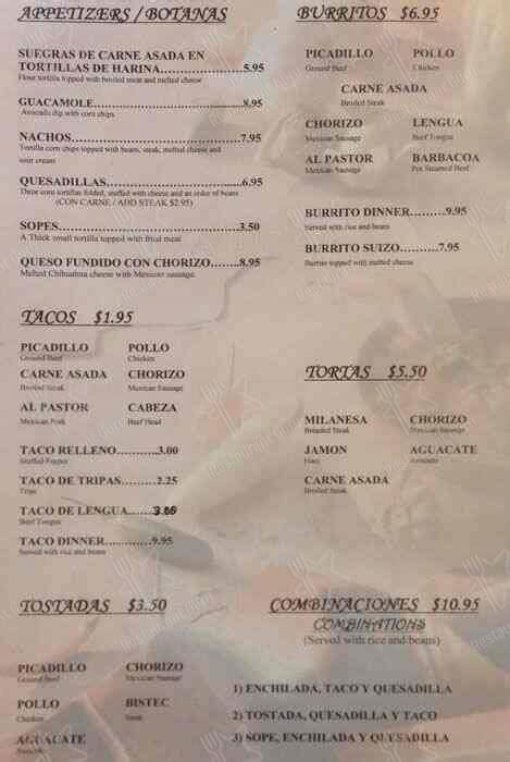 Menu At Fiesta Tapatia Restaurant Chicago W Cermak Rd