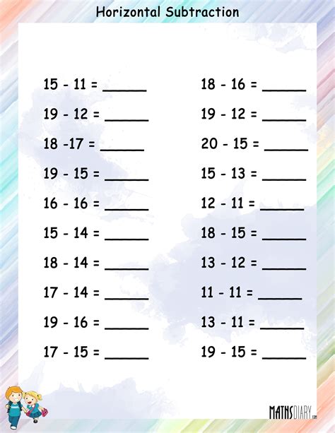 Subtracting Horizontally Horizontal Subtraction Math Worksheets