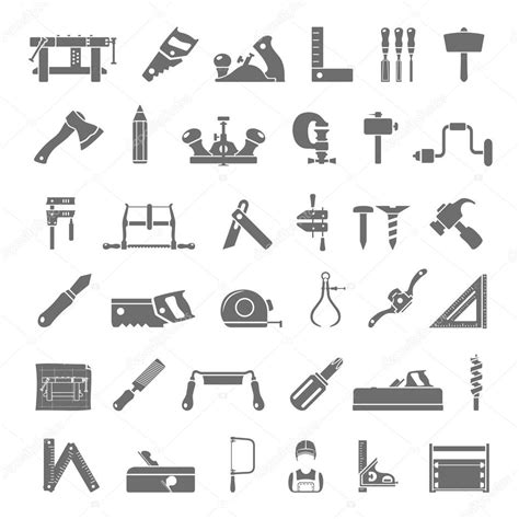 Black Icons Traditional Woodworking Vector Image By Zzelimir