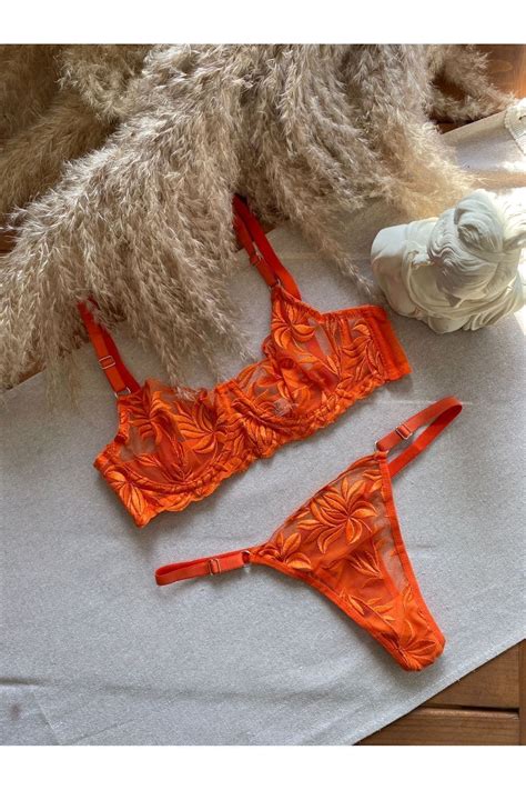 arona lingerie Turuncu Balenli Bralet Takım Fiyatı Yorumları Trendyol