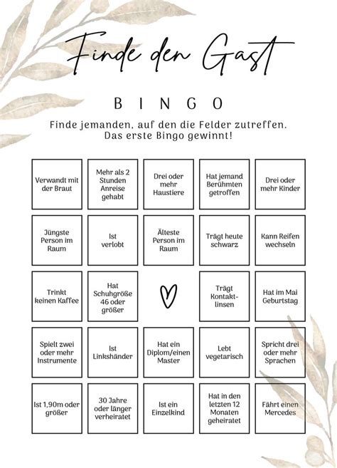 Bingo Karten Hochzeitsspiel Finde Den Gast Partyspiel Etsy De