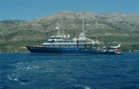 Golden Shadow Superyacht At Anchor Off The Croatian Coast Showing The