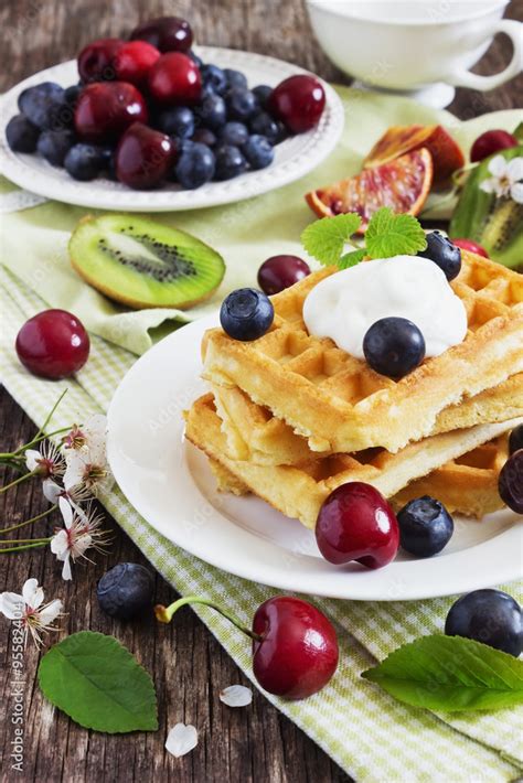 freshly baked sweet waffles Stock Photo | Adobe Stock