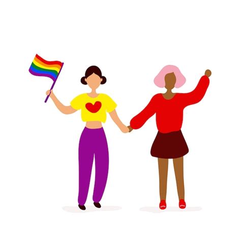 Premium Vector Two Lesbians With Rainbow Flag Holding Hands