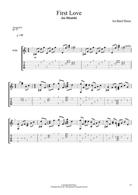 Joe Hisaishi First LoveFingerstyle Tab 1staff By Bard Moon