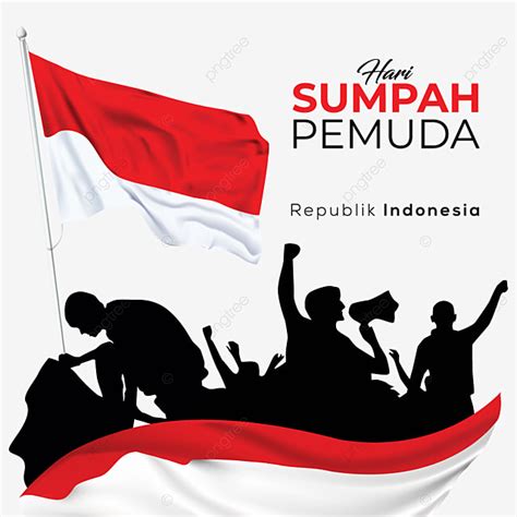 Gambar Sumpah Pemuda Bendera Indonesia Dengan Siluet Pemuda Mengangkat