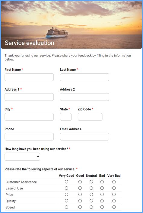 General Service Evaluation Form Template Formsite