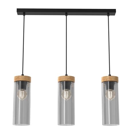 Elica Oak Wood And Black Triple Pendant Bar Mlp The Lighting