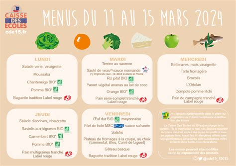 Les Menus Les Go Ters Caisse Des Ecoles Paris E