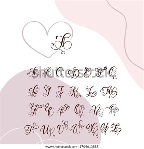 Handwritten Heart Calligraphy Monogram Alphabet Valentine Stock Vector