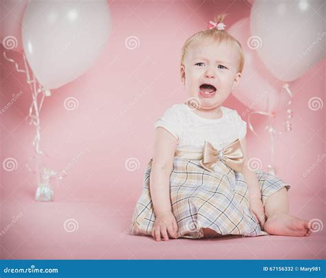 One Year Old Crying Birthday Portraits Stock Photo Image Of Childhood