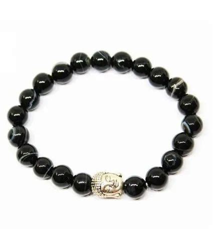 Round Mm Black Sulemani Hakik With Buddha Natural Agate Stone Bracelet