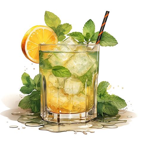 Premium Ai Image Art Watercolor Of A Vibrant Whiskey Smash Drink