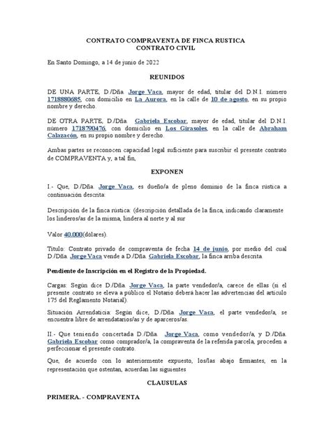 Contrato Civil Contrato De Compraventa De Finca Rústica Pdf Ley