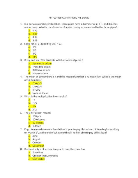 DOC Mp Plumbing Arithmetic Pre Board DOKUMEN TIPS