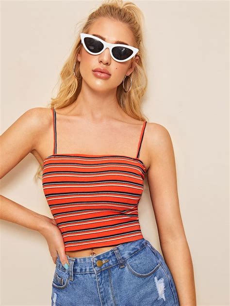 Shein Striped Rib Knit Crop Cami Top Cami Crop Top Cami Tops Knit Crop