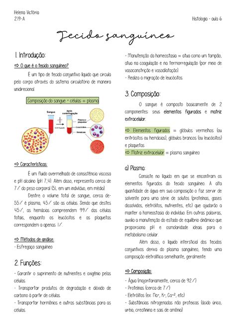 Tecido sanguíneo 219 A Histologia aula 6 Tecido sanguíneo 1 1 1