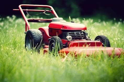 Tondeuse Gazon Sur L Herbe Verte Dans Le Jardin Moderne Machine Pour