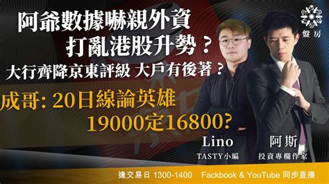 大行齊降京東評級 反而可以買 成哥大市回調企唔穩20日線 恐見16800 ｜阿斯 Lino｜tasty盤房 2023 10 12