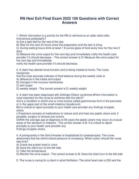 RN Hesi Exit Final Exam 2022 100 Questions With Correct Answers