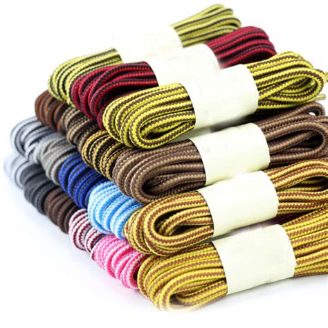 Pair Polyester Double Color Striped Round Shoelaces For Boots Sport