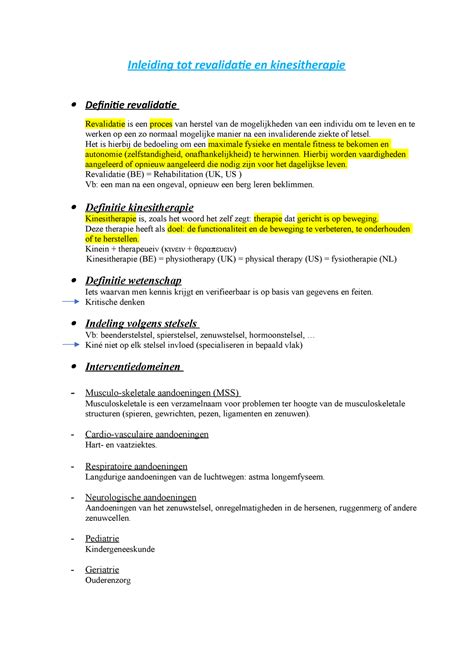 Inleiding Tot Revalidatie En Kinesitherapie Het Is Hierbij De