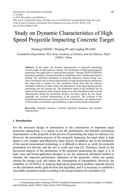 Pdf Study On Dynamic Characteristics Of High Speed Projectile