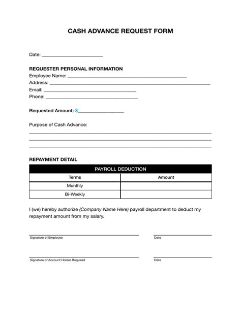 Cash Advance Request Form Pdf