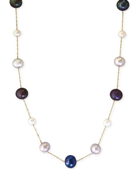 Effy Collection Effy Multi Color Cultured Freshwater Pearl Station Necklace In 14k Gold 6mm In