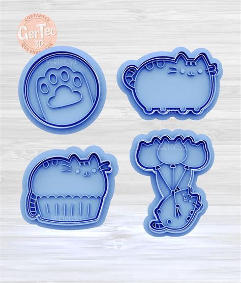 Stl File Pusheen Cat Set X4 Cutter With Stamp Cookie Cutter Pusheen Cat 🐱・3d Printing Template