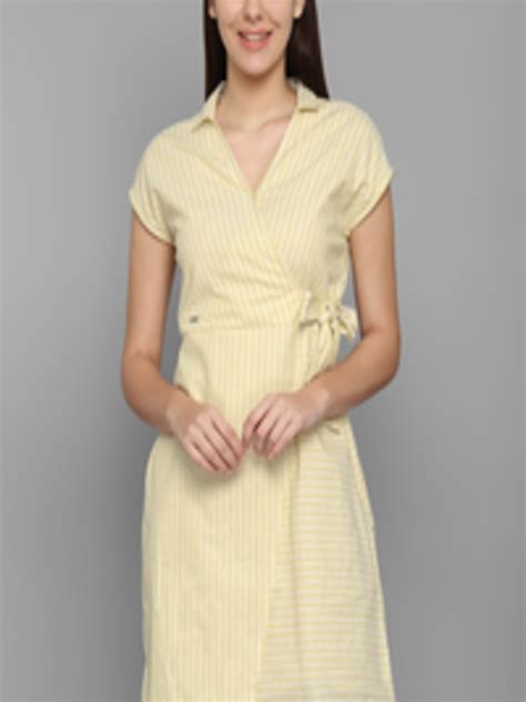 Buy Allen Solly Woman Women Yellow And White Vertical Striped Wrap Dress