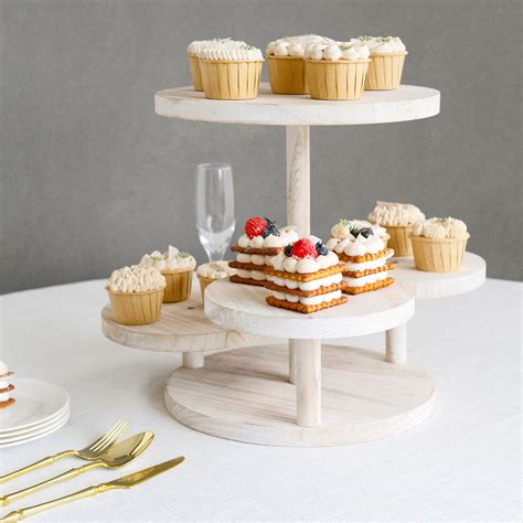 4 Tier Whitewash Wooden Cupcake Tower Dessert Stand