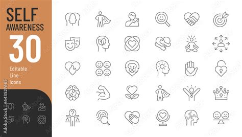 Self Awareness Line Editable Icons Set Vector Illustration In Modern