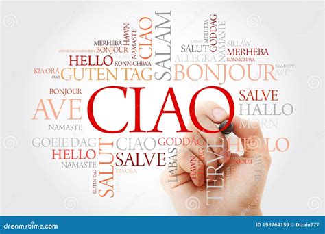 Saludo De Ciao Hola En La Nube Italiana De Palabras Imagen De Archivo