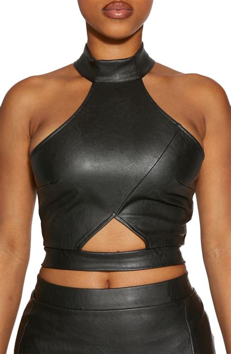 Naked Wardrobe Halter Neck Faux Leather Crop Tank Nordstrom Leather Crop Top Black Crop Top