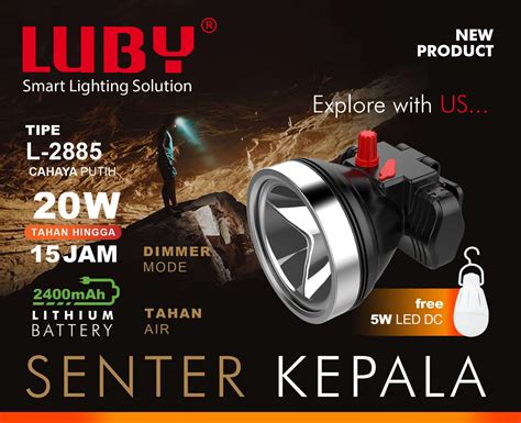 Luby Senter Kepala LED Super Terang Lithium L 2885 LAMPU PUTIH 20 Watt