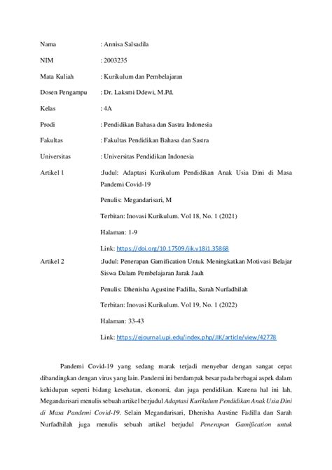 Pdf Anotasi Bibliografi Kurikulum Pembelajaran Annisa Salsadila