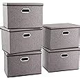 PRANDOM Large Collapsible Storage Containers With Lids 5 Pack Linen