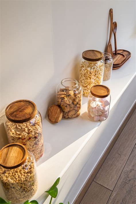 Imani Glass Jars With Natural Acacia Wood Lids Free Custom Label Glass Pantry Jars Organise